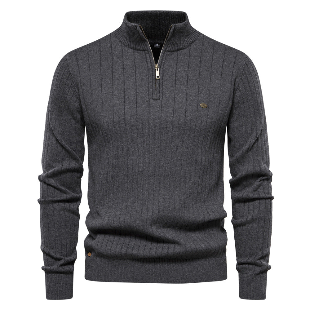 Fashion Sweater Half Zipper Solid Color Sweater