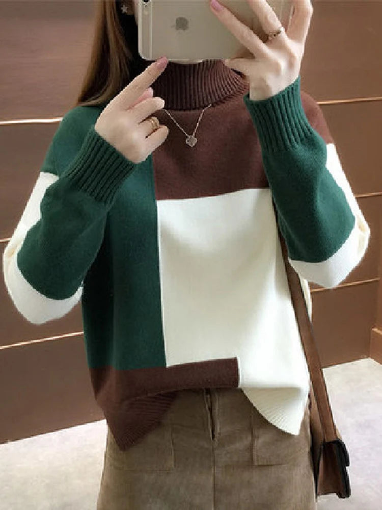 Women Pullover Sweater Autumn Loose O Neck Long Sleeve Knitted Thick Korean Fashion