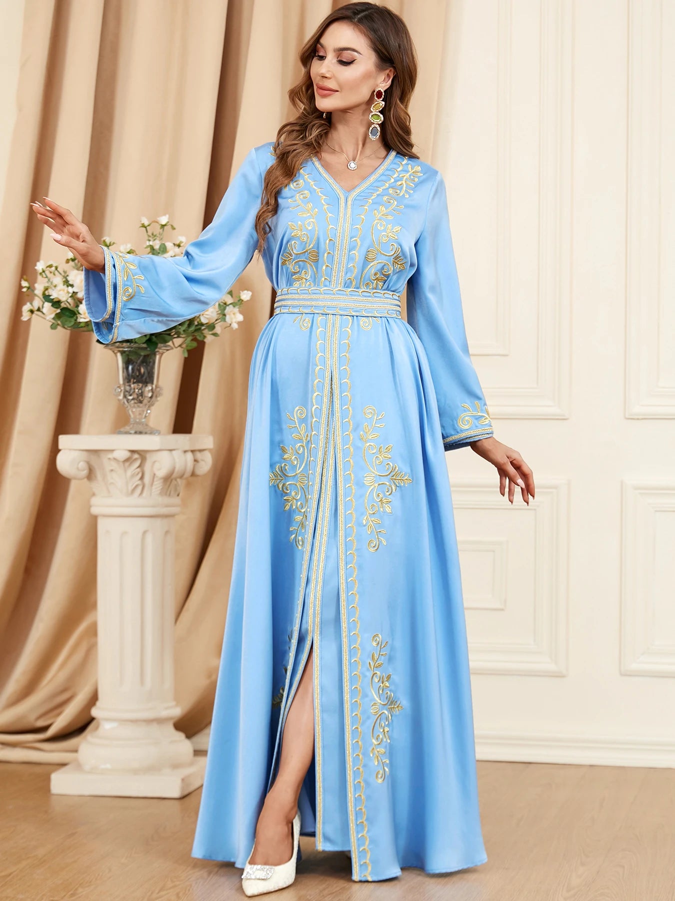 New Muslim Abaya for Women  Morocco Kaftan Dubai Robe Party Dress 2 Piece Set Saudi Arab
