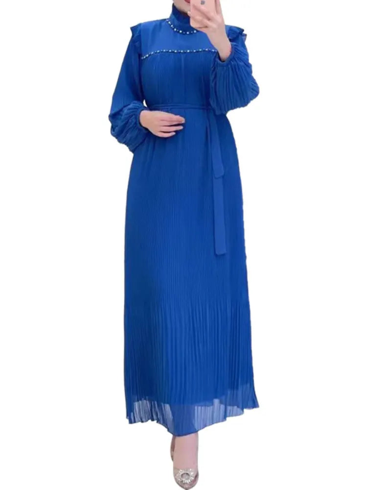 NEW Muslim Beads Pleated Dress Women Eid Mubarak Kaftan   Pakistani Arab Abayas