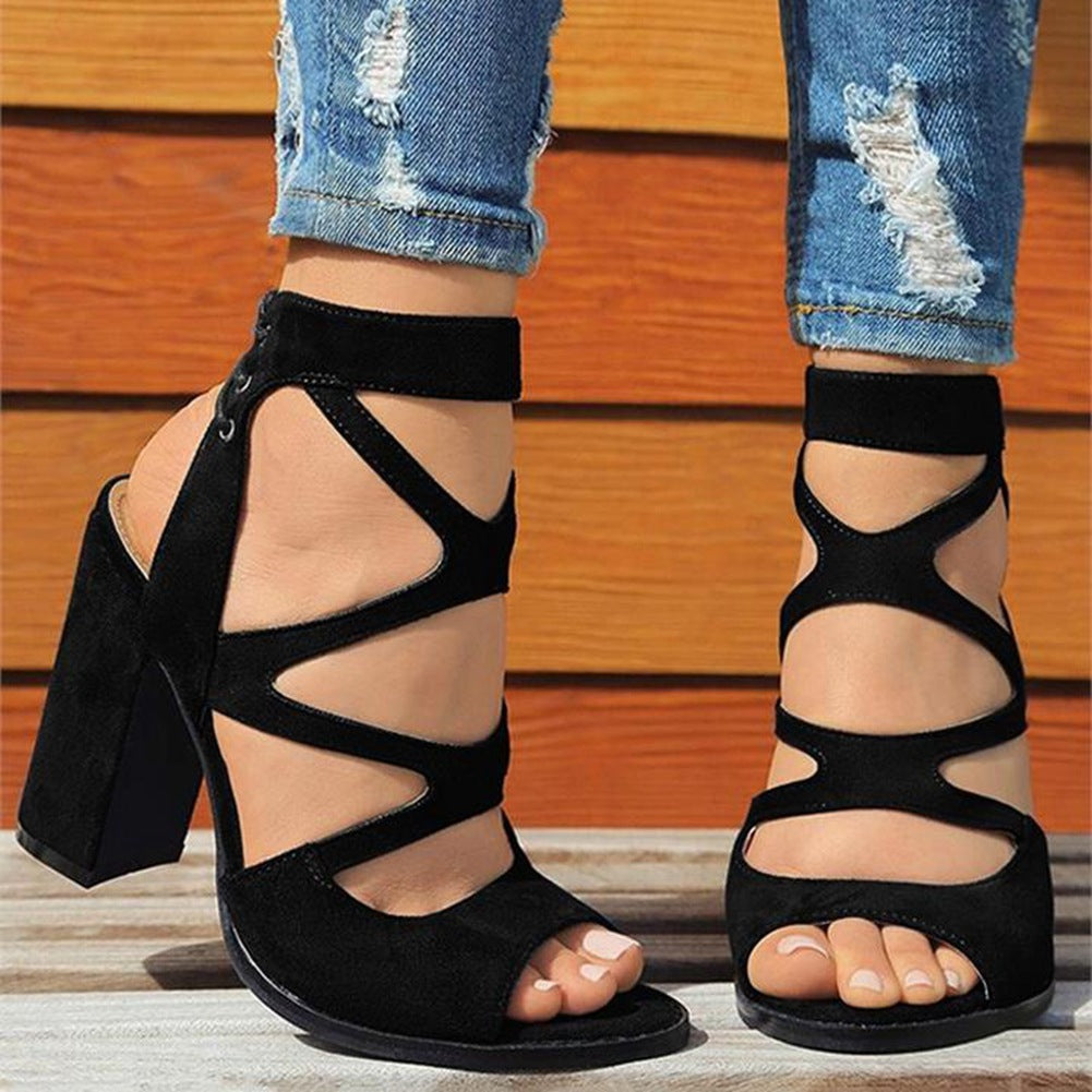 New Fashion Casual Thick High Heel Fingerless Sandals For Women