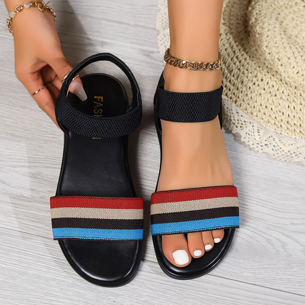 Fashion Color-block Elastic Sandals Summer Fashion