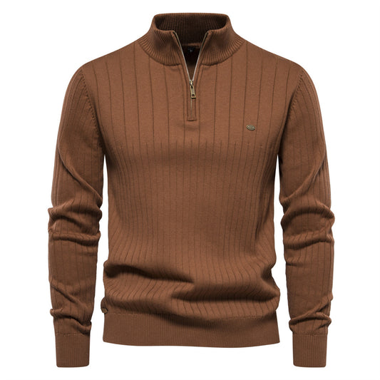 Fashion Sweater Half Zipper Solid Color Sweater